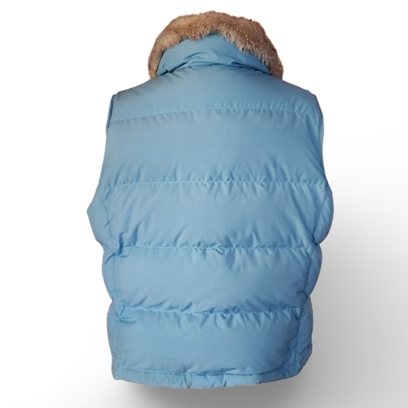 L.L.Bean XL Petite Powder Blue Goose Down Puffer Vest Faux Fur Collar‎ - Picture 2 of 7